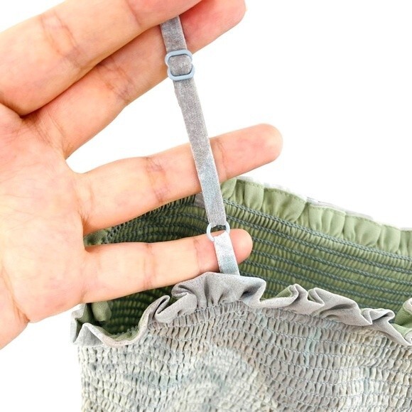 Aritzia Wilfred Size XXS Catamaran‎ Ruffle Mini Dress Silver Sage Green Coquette - Picture 5 of 9